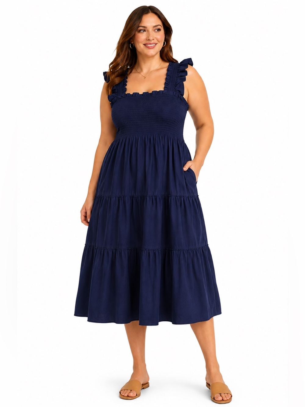 Hill House Home Ellie Nap Dress Navy Smocked Ruffle Midi XXL